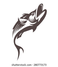 Engraving stylized pike fish ready for use as a design element