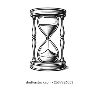 Engraving Vector Hourglass Illustration. Time Passing Concept Design. Sand Timer Art