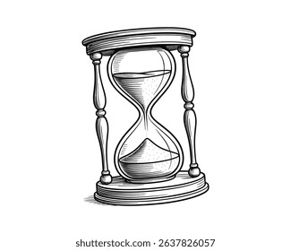 Engraving Vector Hourglass Illustration. Time Passing Concept Design. Sand Timer Art