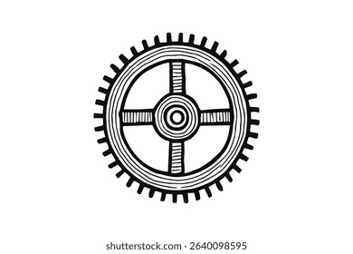 Engraving Vector Illustration of a Single Gear for Mechanical and Industrial Designs