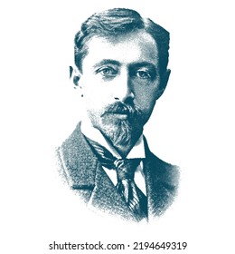 Engraving vector portrait of a Russian writer. Ivan Bunin was the first Russian writer awarded the Nobel Prize for Literature.