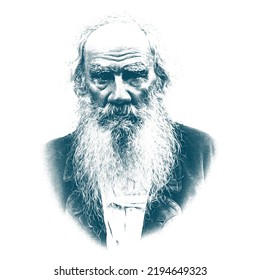 Engraving vector portrait of Russian writer Leo Tolstoy. Russian writer who is considered one of the greatest authors of all time.