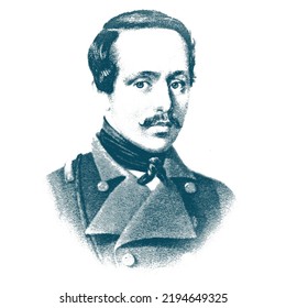 Gravur Vektorporträt eines russischen Schriftstellers. Michail Lermontov ist ein russischer Dichter, Prosa-Schriftsteller, Dramatiker und Künstler.