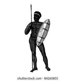 Engraving vintage African man from "The Complete encyclopedia of illustrations" containing the illustrations of The iconographic encyclopedia of science, literature and art, 1851. Vector.