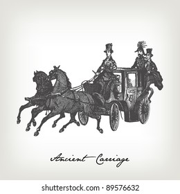 Engraving vintage Carriage from "The Complete encyclopedia of illustrations" containing the original illustrations of The iconographic encyclopedia of science, literature and art, 1851. Vector.