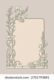 Engraving vintage hand drawn rectangular frame with orchid elements
