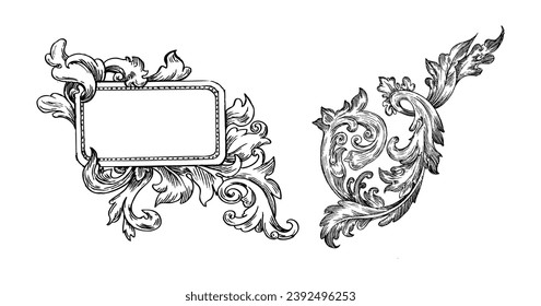 Engraving vintage hand drawn tracery Frame collection.