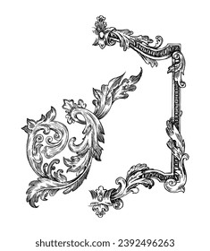 Engraving vintage hand drawn tracery Frame collection.