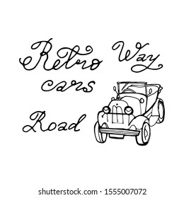 Engraving vintage hand drawn vector retro car. Pen Sketch wheeled transport illustration.