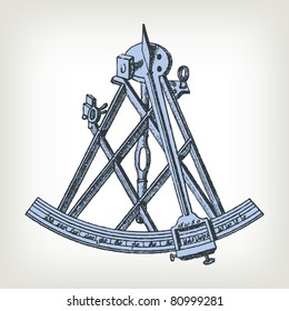 Engraving vintage sextant from "The Complete encyclopedia of illustrations" containing the original illustrations of The iconographic encyclopedia of science, literature and art, 1851. Vector.
