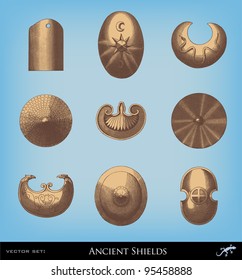 Engraving vintage Shield set illustrations.