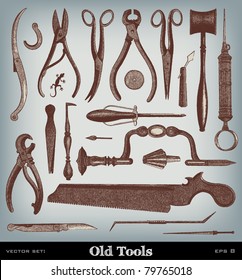 Engraving vintage Surgery Tool set from "The Complete encyclopedia of illustrations" containing the original illustrations of The iconographic encyclopedia of science and art, 1851. Vector.