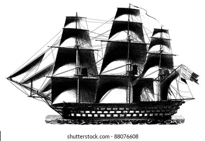 Engraving vintage Vessel from "The Complete encyclopedia of illustrations" containing the original illustrations of The iconographic encyclopedia of science, literature and art, 1851. Vector.