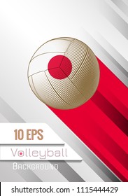 Engraving volleyball ball and shadow space illustration with red color stripe in Japan theme on white background