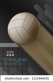 Engraving volleyball ball and shadow space illustration with gray color stripe on black background