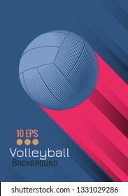 Engraving volleyball ball and shadow space illustration with red color stripe on blue background in retro theme