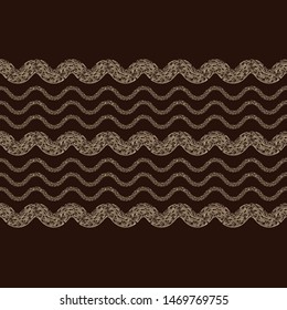 Engraving. The waves of the sea. Seamless pattern of hand drawn linear hatching. Mosaic of ethnic figures. Old paper. Vector illustration. Can be used for wallpaper, textile, card, wrapping.