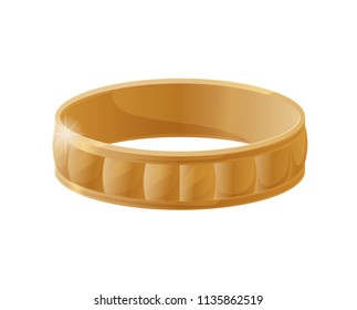 Engraving wedding ring realistic vector illustration isolated on white. Gold stylish jewellery accessory item, romantic engagement symbol, present for her