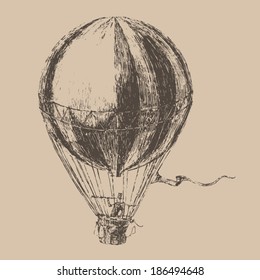 engravings airship (balloon) style, hand drawn