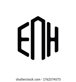 Plantilla de vectores de iconos de monograma redondeado del polígono de diseño de la carta ENH