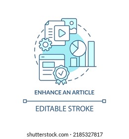 Enhance article turquoise concept icon. Media embeddedness use method abstract idea thin line illustration. Isolated outline drawing. Editable stroke. Arial, Myriad Pro-Bold fonts used