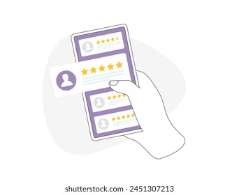 Enhance business growth with user reviews. Boost customer satisfaction through ratings and feedback. Make informed choices using trusted opinions on smartphone. Customer experience illustration