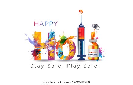 enhance Immunity. with mask and vaccine Indian holi, festival of Color splash background. Vector illustration