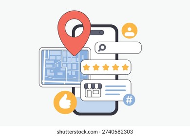Enhance local search visibility and attract nearby customers with effective SEO strategies for small businesses, isolated on white background vector illustration