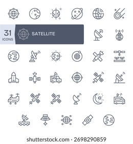 Enhance navigation using 35 Regular Line icons based on Satellite, built to guide users.