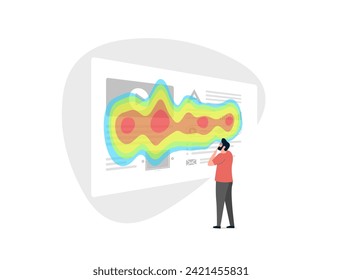 Mejora el rendimiento del sitio web con análisis de SEO de mapa de calor. Controlar el comportamiento del usuario mediante el seguimiento de ratón y ojos en equipos de escritorio y móviles. Ilustración del vector plano aislada en fondo blanco