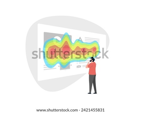 Enhance website performance with heatmap SEO analytics. Track user behavior through mouse and eye tracking on desktop and mobile devices. Flat Vector illustration isolated on white background