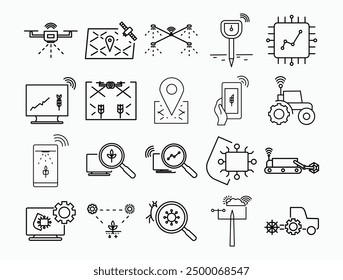 Enhance your agricultural projects with the Precision Agriculture Icon Set representing the latest advances in agricultural technology.Perfect for agritech companies, designers etc.