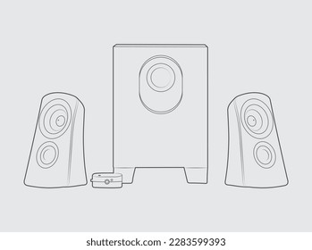 Enhance Your Audio Experience with the Powerful and Modern Sound Computer Box Line Art: Immerse Yourself in High-Quality Sound from Your Desktop!