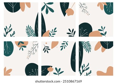Enhance your brand image with this abstract botanical background, showcasing soft, earthy tones and minimalist leaf designs. Ideal for creating a calm and sophisticated aesthetic in your social media 