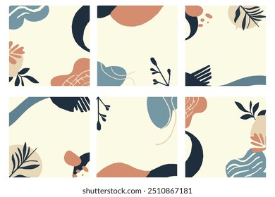 Enhance your brand image with this abstract botanical background, showcasing soft, earthy tones and minimalist leaf designs. Ideal for creating a calm and sophisticated aesthetic in your social media 