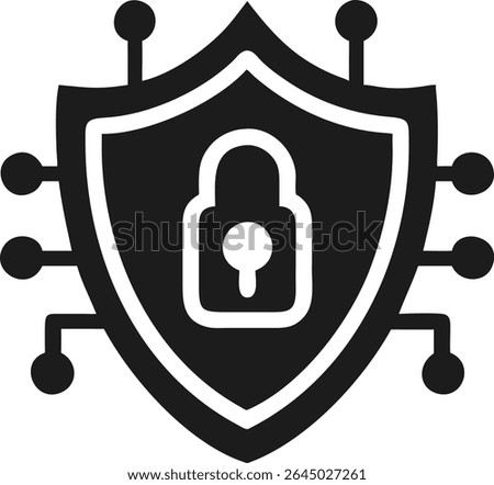 Enhance your brand's digital presence with this modern cybersecurity shield logo. Featuring a lock icon, it represents robust network protection and digital security.