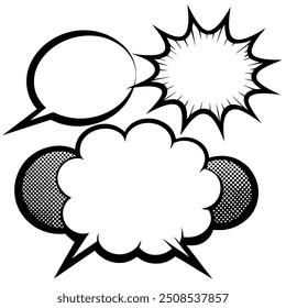 Enhance your comic designs with this versatile set of empty comic speech bubbles. Perfect for adding dialogue, thoughts, and expressions in a pop art style. Editable vector format included.
