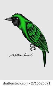 Enhance your creative projects with this stunning, high-quality vector illustration of a bird. Featuring a striking emerald green and charcoal black color palette, this artwork showcases exceptional detail in its feather textures and sharp line work. Its bold and edgy aesthetic makes it an ideal choice for esports mascots, apparel design, streetwear branding, or unique digital wallpapers