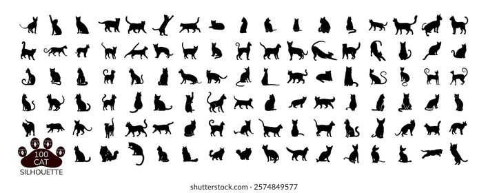 Enhance your creativity with our 100 Cat Silhouettes, perfect for crafting, stencils, and design projects. Ideal for DIY art, scrapbooking, Cricut, laser cutting, cards, t-shirts and wall  art.