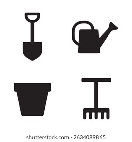 Enhance your design projects with this versatile silhouette set of simple gardening tools. 