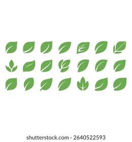 Enhance your design projects with this versatile set of green leaf icons. This vector illustration collection embodies nature and eco-friendly themes, perfect for representing environmental awareness.