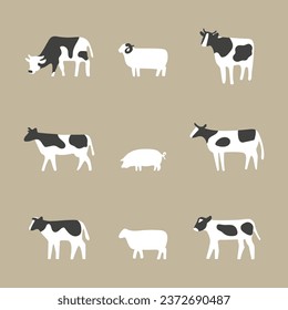 Enhance your designs with our farm animal silhouette vectors - cows, goats, and pigs. Perfect for rural-themed projects and branding.