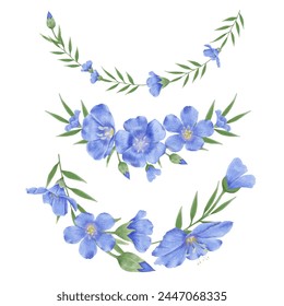 Enhance your designs with these beautiful watercolor flax flowers. Capture the essence of spring with this botanical design.