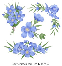 Enhance your designs with these beautiful watercolor flax flowers. Capture the essence of spring with this botanical design.