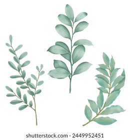 Enhance your designs with these beautiful watercolor leaves. Download botanical clipart for creative projects.