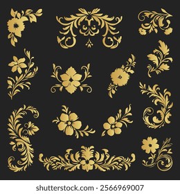 Enhance your designs with this elegant golden floral ornament and divider set, perfect for luxurious and sophisticated design projects. Intricate patterns add a touch of refinement and style.