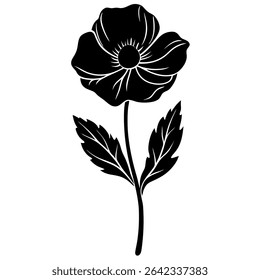 Enhance your designs with this elegant black and white floral silhouette vector. This sophisticated illustration features a delicate flower silhouette,