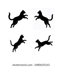 Enhance your designs with this set of cat jumping silhouette vector illustrations. Perfect for any project needing dynamic feline imagery, this collection offers high-quality, scalable graphics ideal 