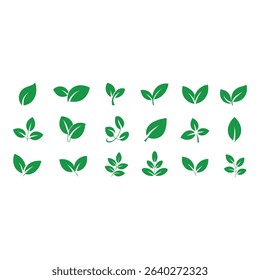 Enhance your designs with this versatile collection of green leaf icons and symbols. 