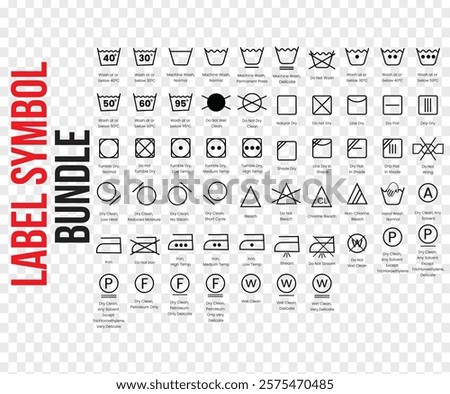 Enhance your garment care experience with this comprehensive Laundry Label Bundle featuring essential care symbols and washing instructions. Perfect for clothing designers, manufacturers.